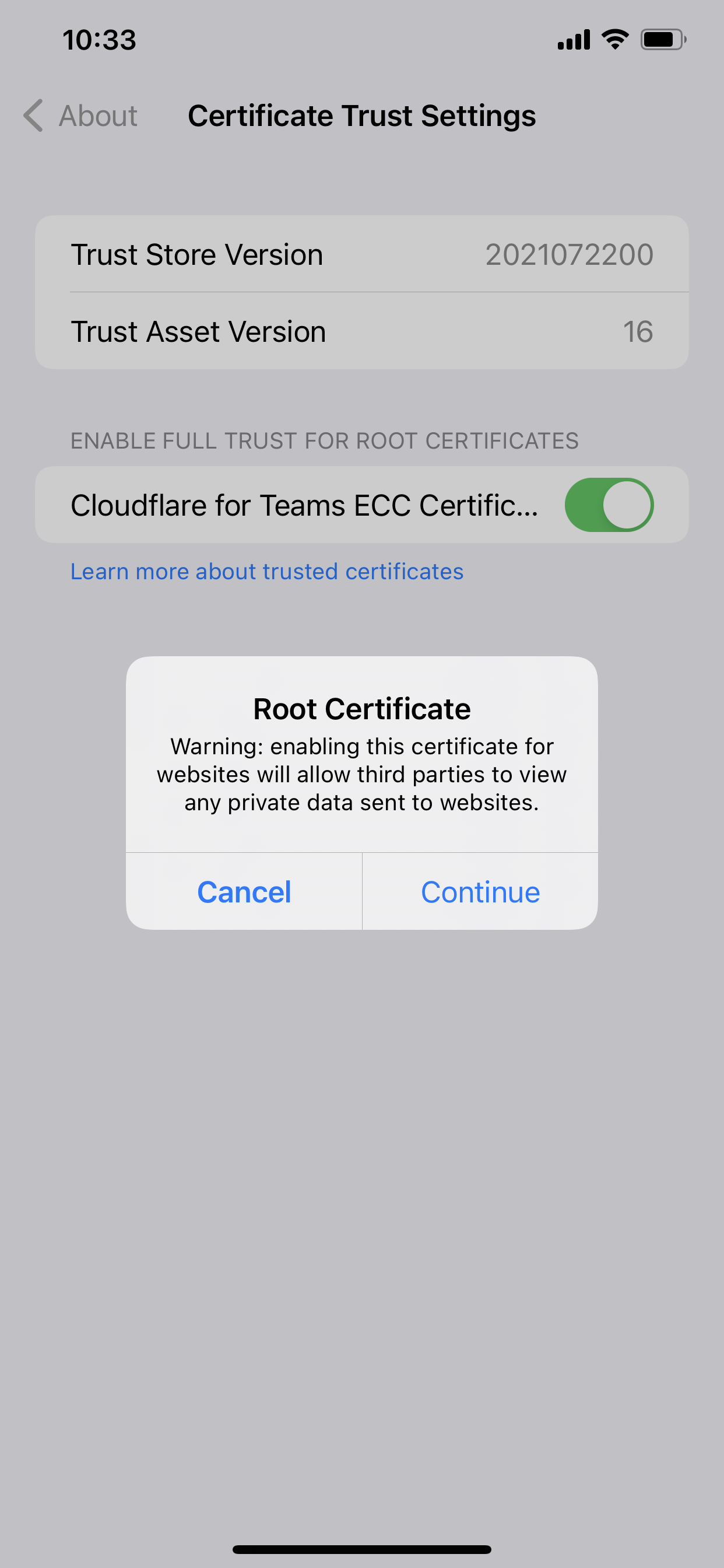 iOS cert confirm