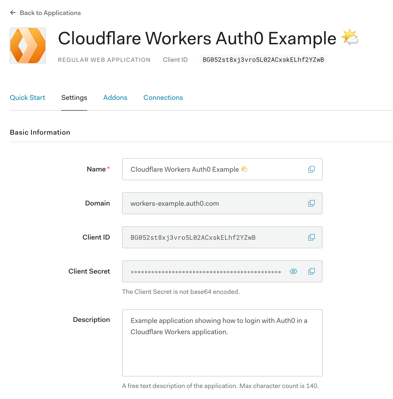 Customize basic application configuration in Auth0 settings