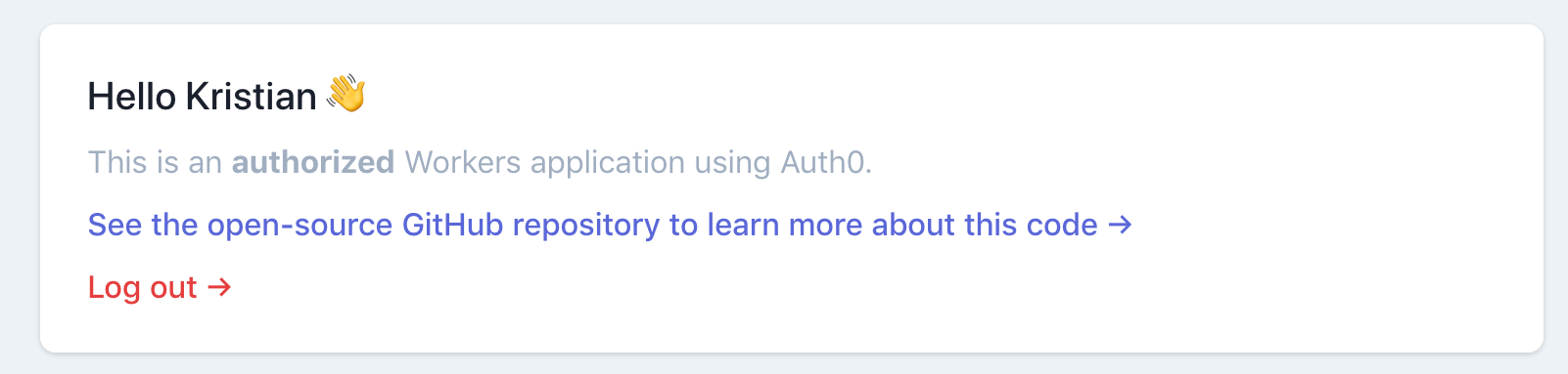When a site is successfully rendered, the user will be able to see their user information